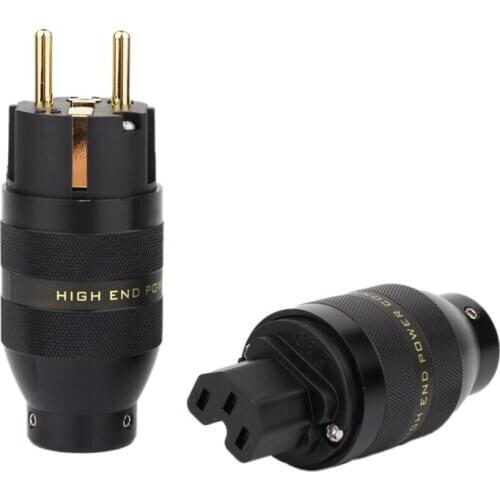 Gold-Plated European Standard Audio Plug Audio Power Male Female Plug HIFI Amplifier Power Plug(EU Plug)