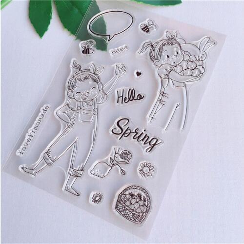 11*16 Lovely Spring Girl Transparent Silicone Clear Stamps DIY Seal for Scrapbooking Card Making Photo Album Decorative Stamp