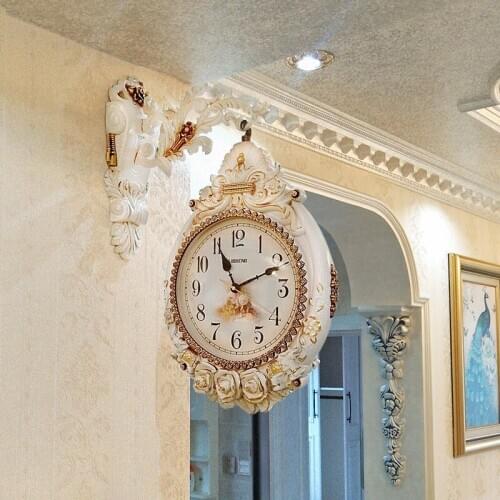 Luxury Unique Large Kitchen Wall Clock Double Sided Modern Clock Round Metal Luxury Living Room Horloge Murale Home Decor JJ60WC