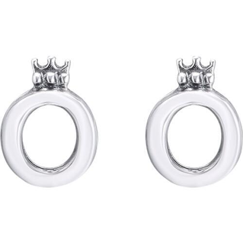 S925 Original Sterling Silver Earrings Polished Crown O Stud Earrings for Women Jewelry Making brincos Whoelsale E168