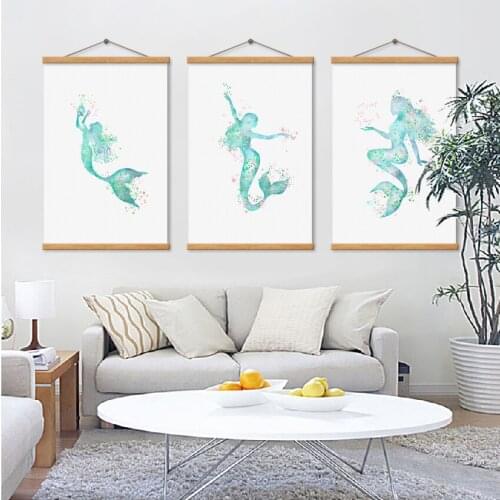 SPLSPL Mermaid Posters and Prints Nordic Style Kids Decoration Cartoon Canvas Art Wall Picture for Living Room Girl Room Decor