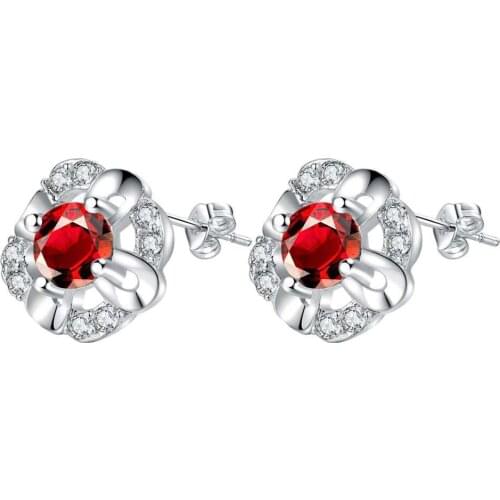 Dark red zircon flower high quality Silver Earrings for women fashion jewelry earrings /ITEIBRAW INBNGOAL