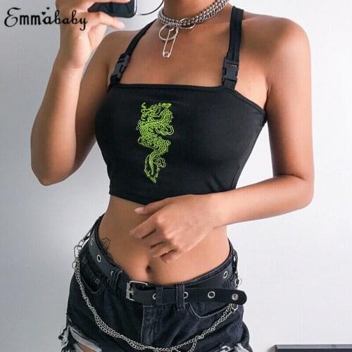 Summer Sexy Crop Tops For Women Straps Bandage Sleeveless Camis Pattern Dragon Fitness Tight Tank Tops Cropped Feminino 2021 New