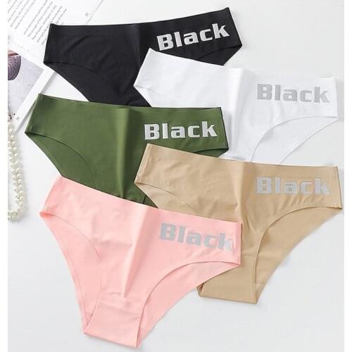 New Simple Letter Seamless Underpants Womens Ice Silk Briefs Low Waist Panties Solid Color G-String Comfort Lingerie Tangas