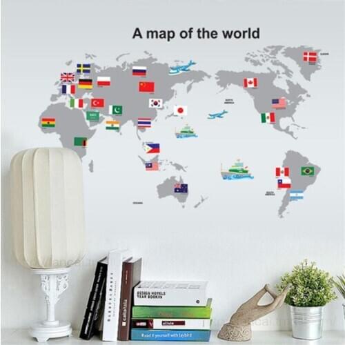 Vivid Cartoon world map wall sticker classroom bedroom wall decoration teaching map wall stickers for kids rooms