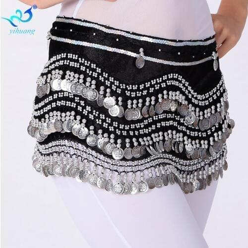 Egyptian Belly Dance Wrap Skirt Indian Dance Belt with Coins Performance Practice Festival Hip Scarf Skirts Arabian Belly Outfit