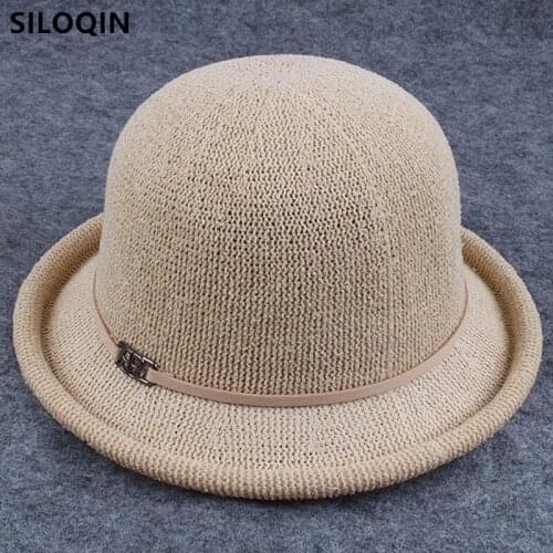 SILOQIN NEW Summer Womens Panama Hat Fashion Fedoras Knitted Straw Hat Mesh Breathable Beach Hats Elegant Ladies Casual Hat