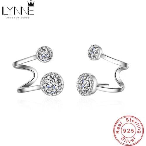New Fashion Delicate Round Rhinestone Stud Earrings 925 Sterling Silver Punk Size Circle CZ Clip Ear Stud Women Collar Jewelry