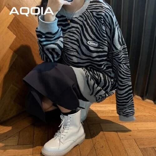 Streetwear Loose Cotton Female Pullovers 2020 Winter Zebra pattern Womens Sweatshirt Plus Size INS Fashion Woman Hoodlies