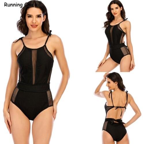 2021 new bikini mesh stitching to cover the belly and slim one-piece swimsuit women