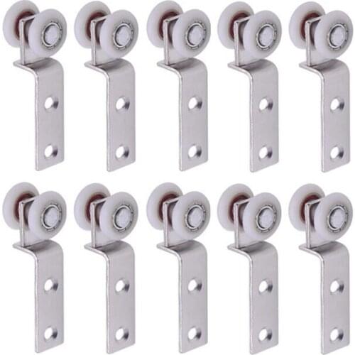 10Pcs Bend Pipe Metal Bearing Pulley Block with Two Plastic Wheel for Sliding Door Window Cabinet