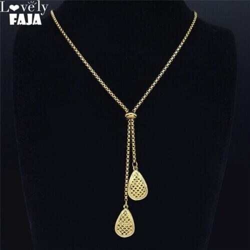 2021 Stainless Steel Pendant Necklaces for Women Gold Color Water Drop Necklace Long Jewelry acero inoxidable joyeria NXS03