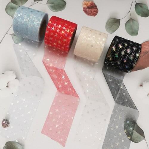 25Yards 6cm Heart Tulle Confetti Glitter Mesh Baking Cake Topper Tutu Pom Bow Soft Squine Gauze DIY Wedding Birthday Decoration