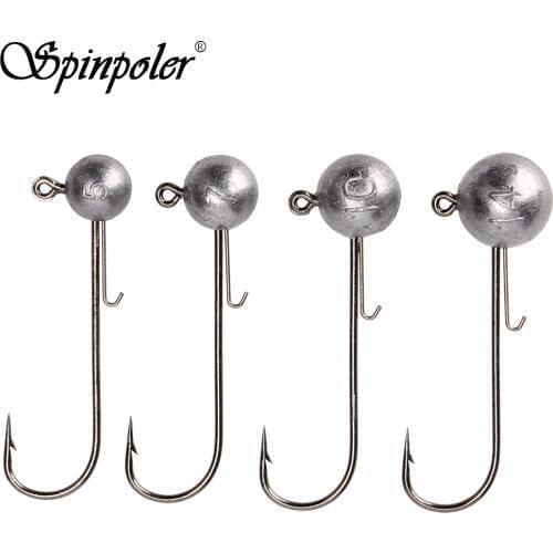 4Pcs Spinpoler Weedless Jig Head Sinker 5g/7g/10g/14g Metal Jig Fishing Lure Swim Jigheads Bass Fishing Hooks Round Ball Head