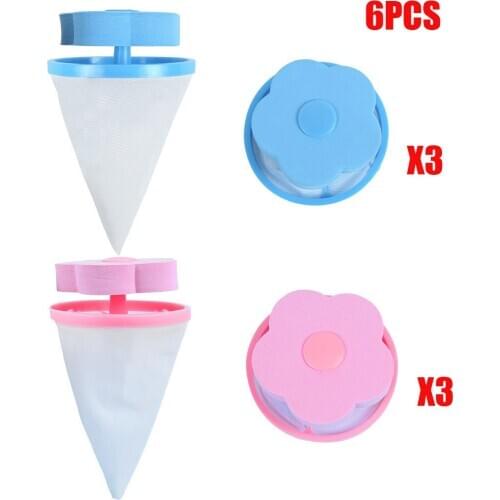 6pcs/set Floating Pet Fur Catcher Lint Filter Bag Reusable Pet Hair Catcher Remover Tool for Washing Machine Household Tools