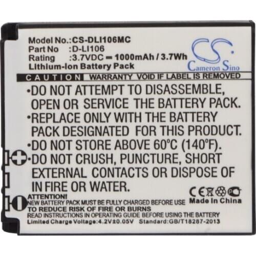 Cameron Sino 1000mAh Battery For Kodak PIXPRO SP1/SP1 HD/SP360 4K,PlaySport Zx5,SP1-YL3,Pentax