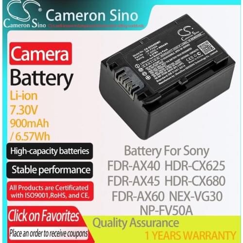 CameronSino Battery for Sony FDR-AX40 FDR-AX45 FDR-AX60 HDR-CX625 HDR-CX680 NEX-VG30 fits Sony NP-FV50A Digital camera Batteries