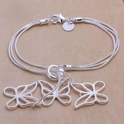 H166 bracelet, fashion jewelry Three Butterfly Pendant Bracelet /axxajpea aulajlsa silver color