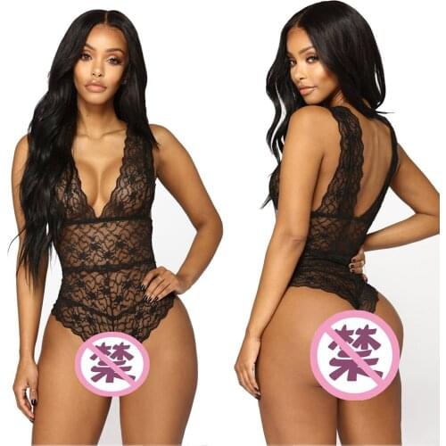 Black/Red Sexy Lace Deep V Bodysuit 2021 Summer Sleeveless Solid Slim Bodycon Jumpsuit Female Backless Plus Size Tops Rompers