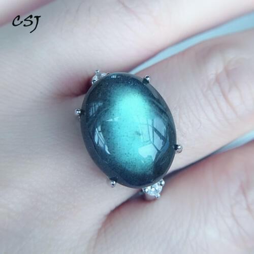 CSJ Big Stone 13*17MM Natural Blue Labradorite Ring 925 Silver Moonstone Divination spiritual meditation Fine Jewelry for Women
