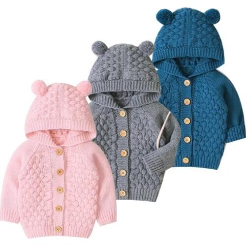 Cardigan Newborn Baby Knits Boys Girls Winter Sweaters With Hooded Long Sleeve High Quality Button Coats Solid Warm Outwear