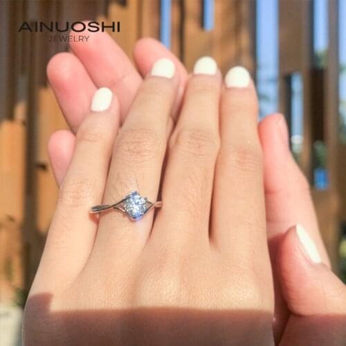 AINUOSHI 0.5 Carat Round Cut D Color Moissanite Engagement Rings For Women S925 Sterling Silver Exquisite Fashion Jewelry Gifts