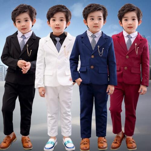 Childrens Formal Suit Set Kids Long-sleeved Blazer Pants 2pcs Clothing Set Autumn Boy Host Student Performance Csotume
