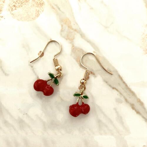 Red Cherry Earrings Gold Zinc Alloy 3D Solid Simulation Fruit Charms Dangle Women Hoop Eardrop Fashion Jewelry Drop Shipping