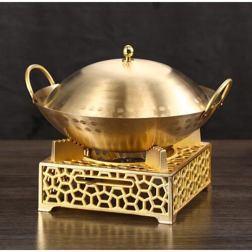 Brass dry pot boiler alcohol stove small chafing dish dry boiler pan household solid alcohol commercial copper stew hot pot