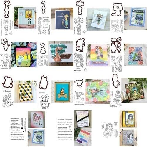 Metal Cutting Dies Match Clear Stamps Vivid Creature Silhouette Caffeinated Giraffe Unicorn Kangaroo Parrot Dog Bee Ant Words