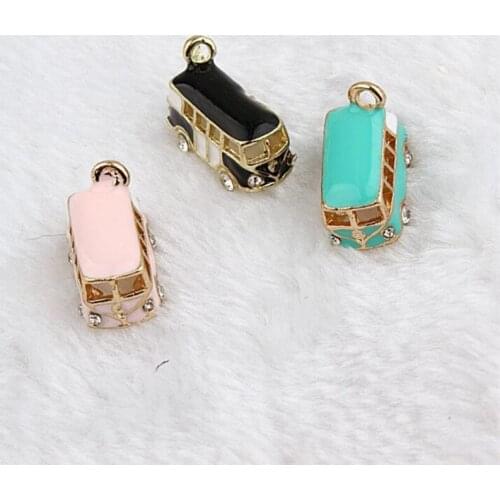 Fashion DIY Enamel Colorful Little Public Bus Alloy Necklace Pendants Stereoscopic Necklace Accesssory 11*19mm 4 pieces y15762