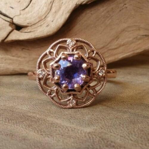 Fashionable and Exquisite 14K Gold Amethyst Diamond Engagement Engagement Princess Ring Love Diamond Ring Size 6-10