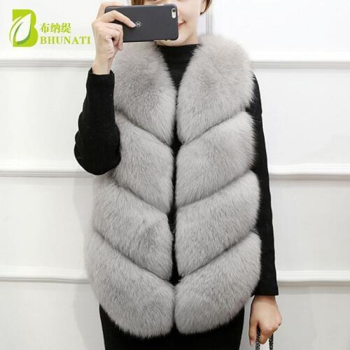 Fashion Winter Women Fur Vest Thick Warm Faux Fox O-Neck Short Fur Coat Women Fur Jacket Outwear Femmel 4XL