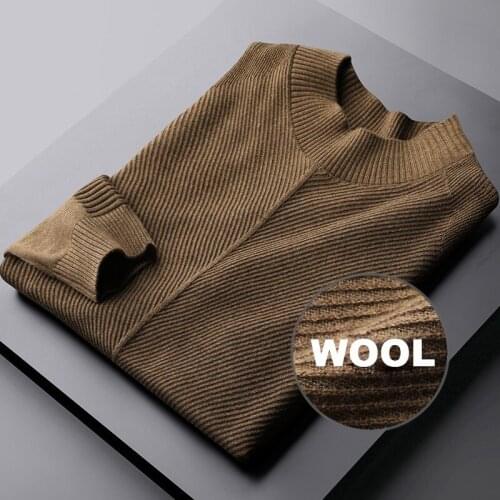 Classic Wool Mens Sweaters High Quality Mock Neck Autumn Winter Stripe Male Sweaters Fashion Solid Color Fit Man Sweater 3XL