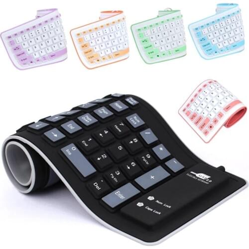 New Foldable Silicone Keyboard USB Wired Silicon Flexible Soft Waterproof Roll Up Silica Gel Keyboard for PC Laptop Notebook
