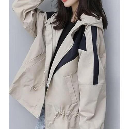 2021 new autumn womens jacket casual button pocket zipper jacket long-sleeved womens windbreaker loose hooded jacket