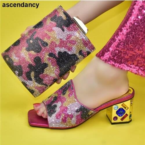 New Italian Shoes with Matching Bags for Wedding Italy Woman Italian Shoes and Bags Set Rhinestone Royal Blue Shoes and Bag Set