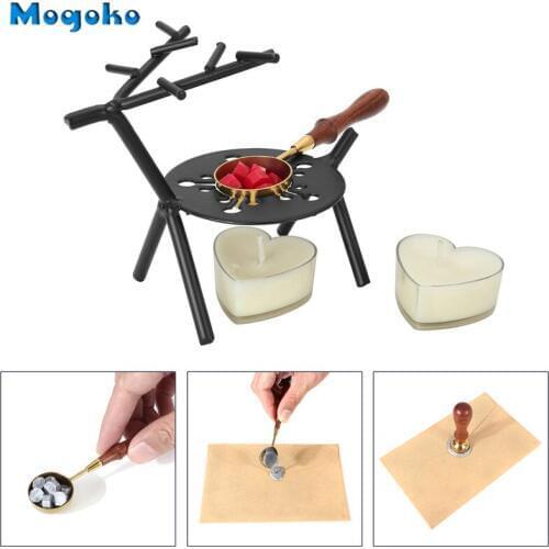 Mogoko New Arrival Wax Warmer Kit Metal Wax Melting Pot with Melting Spoon and White Candles for Arts Crafts Wax Seal Stamp