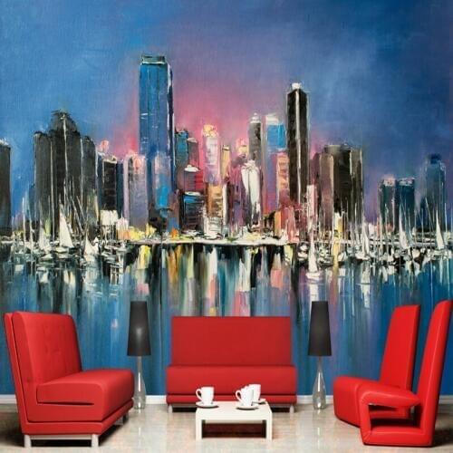 Retro Oil Painting Wallpapers 3D Landscape Murals Hand-Painted Abstract Night Scenery Walls Papers for TV Living Room Home Decor