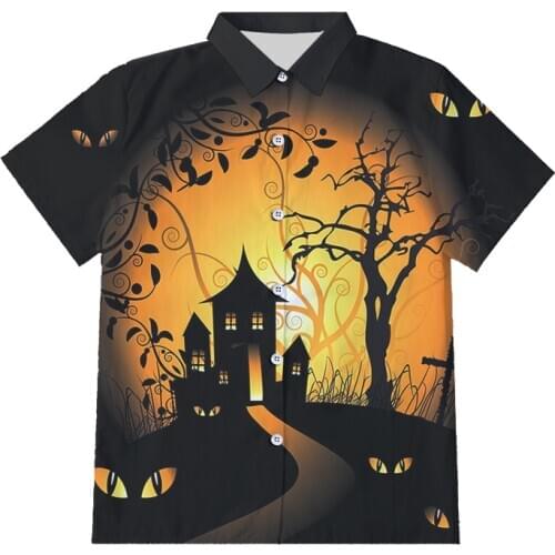 IFPD EU/US Size Halloween Castle Printed 3D Button Shirts The Nightmare Before Christmas Cosplay Shirts Plus Size Streetwear