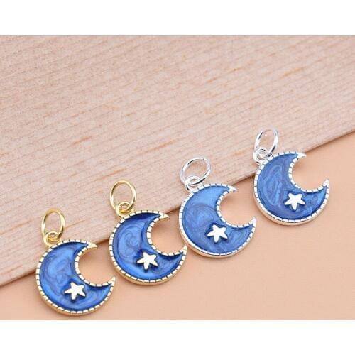 S925 Sterling Silver Glue Blue Moon Star pendant, handmade diy bracelet necklace pendant silver accessories