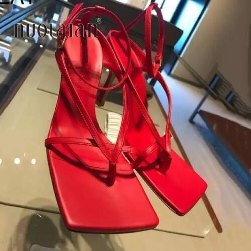 Summer High Heels Sandals Narrow Band Women Gladiator Sandal Ladies Square Open Toe Ankle Buckle Strap Stiletto Heels