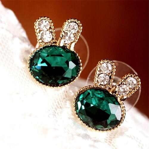 Rabbit Bunny Boutique Emerald Flash Diamond Exquisite Rabbit Earrings Earrings Wholesale Free Shipping
