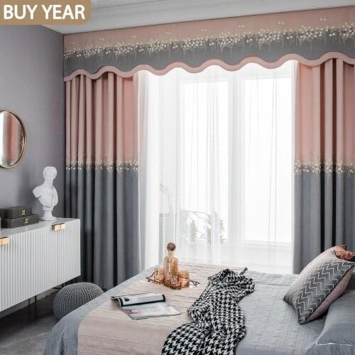 Nordic Curtains for Living Dining Room Bedroom Simple Girl Room Bedroom Curtains Pink Gray Ins Wind Girl French Windows Curtains