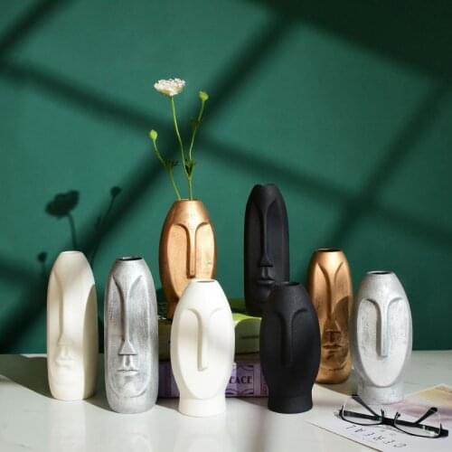 Modern Minimalist Vase Ceramic Abstract Vase Creative Black and White Human Face Home Decorative Flower Arranger Handicraft