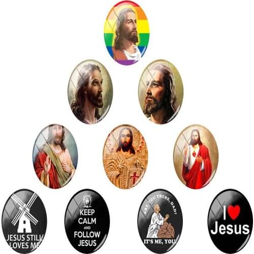 TAFREE Oval Shaped 18x25 mm Full of love Jesus Pray Photo 10pcs/lot Glass Cabochon Dome Flat Back Jewelry Making Findings ys01