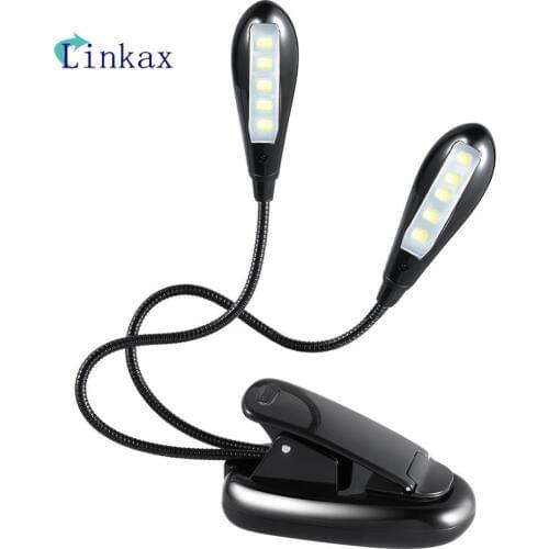 LED Book Clip Light Flexible Dual Arms Clip On 10 LED Light for Book Reading Camping Hiking Lamp By 3 AAA Battery