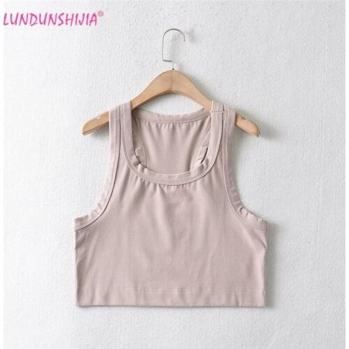 LUNDUNSHIJIA 2021 Summer Sexy Womens Streetwear Crop Top Elastic Cotton sleeveless O-neck Solid Short Tank Bar
