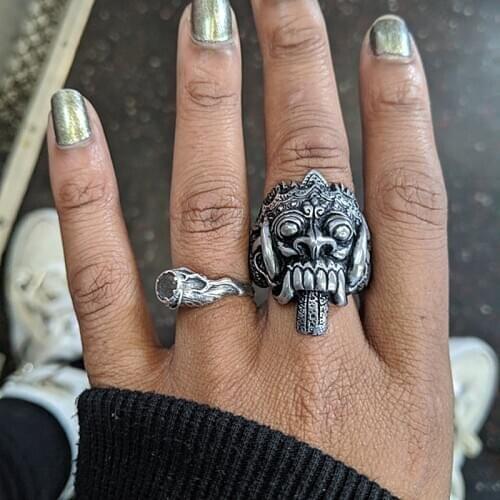Unique Barong Bali Balinesse Skull Womens Ring Motorcycle Biker Stainless Steel Mens Rings Fashion Punk Rock Unisex Jewelry
