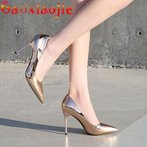 2021 New Glitters Golden Pumps 9.5CM Celebrity Women Fashion Sweet Silver Stiletto Shoes Sexy Pointed Toe Wedding High Heels